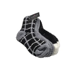 Cuddl Duds 3‎ Pair Lounge Socks Plush Feel Black Gray White Soft Cozy